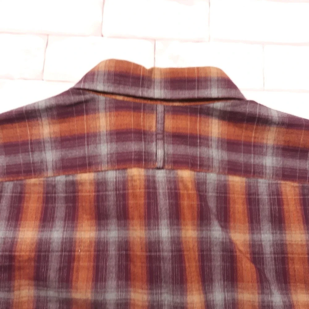 Banana Republic Luxe Flannel Shirt Mens Large Grant Fit Purple Orange Cotton